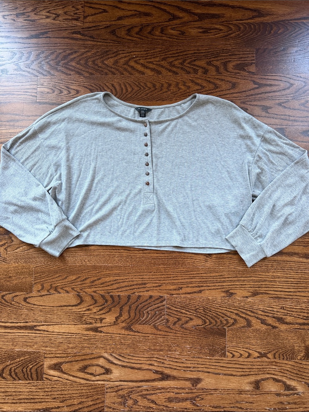 American Eagle Outfitters Light Gray Cropped Henley Top
